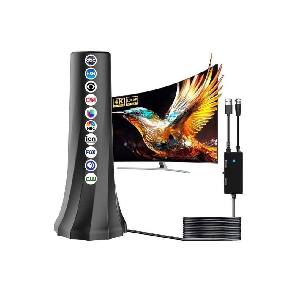 TV Antenna New Local Channels Upgraded Smart TV Up To 980+ Miles 4k 1080P blac